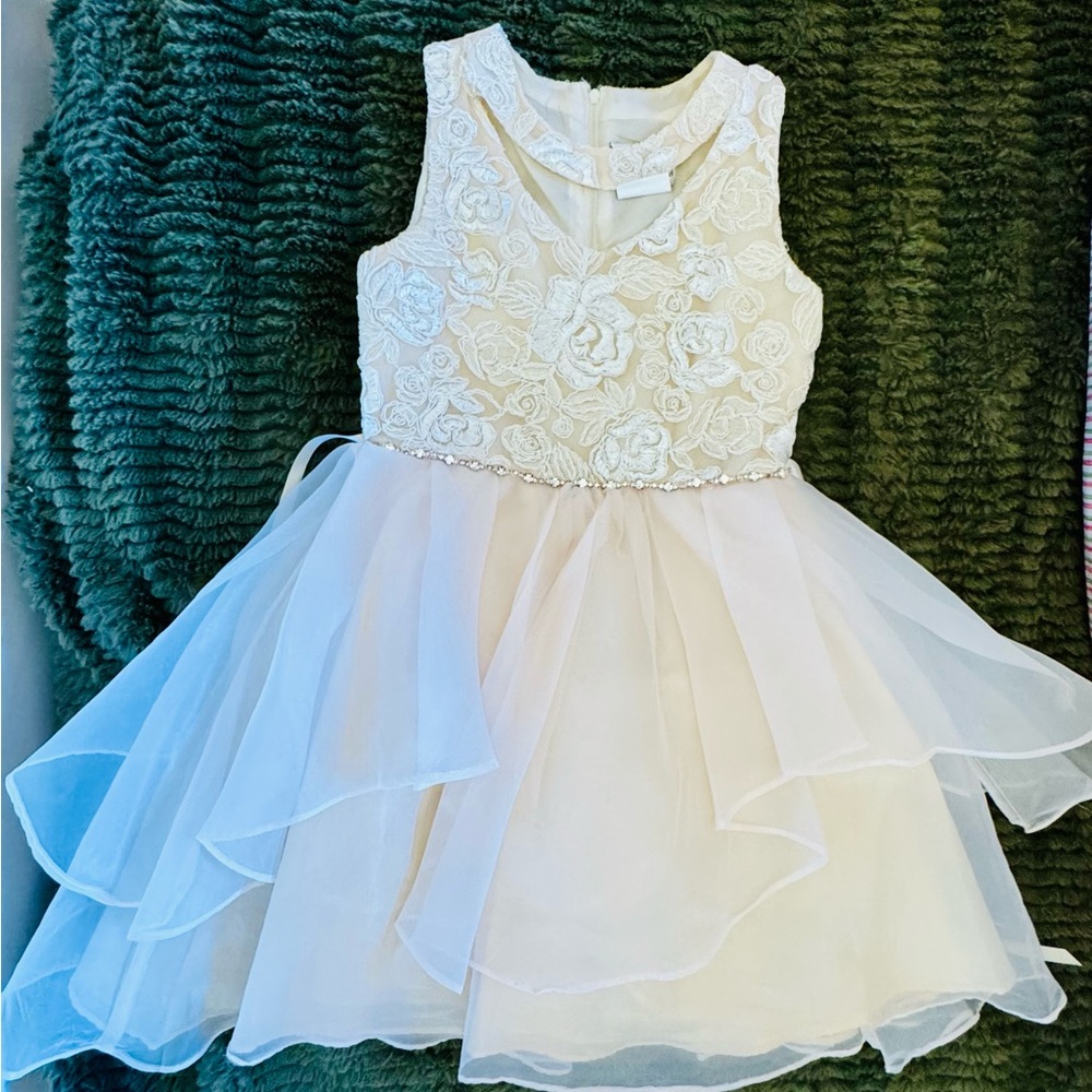 Rare Editions Ivory Lace & Layered Chiffon Party Dress